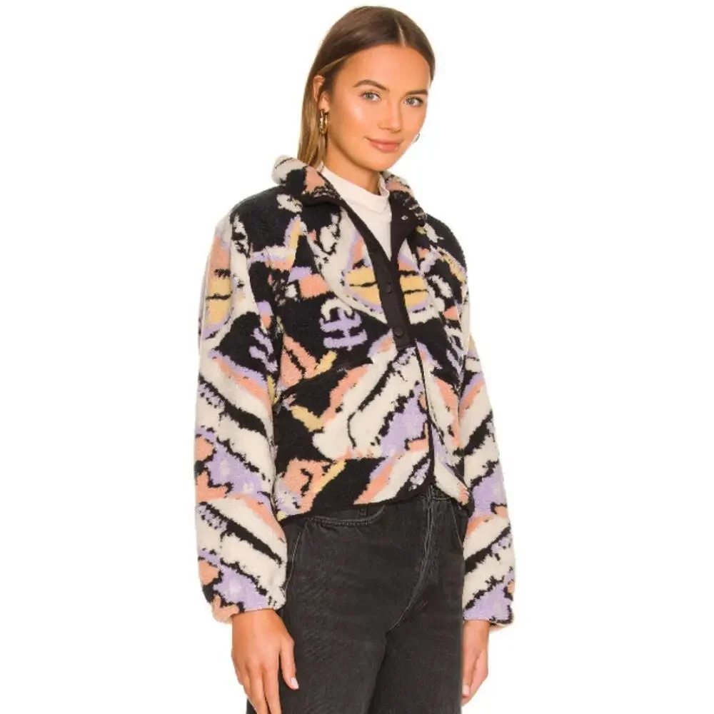 Free People FP Movement Hit The Slopes Rocky Ridge Printed Jacket Sherpa Fleece